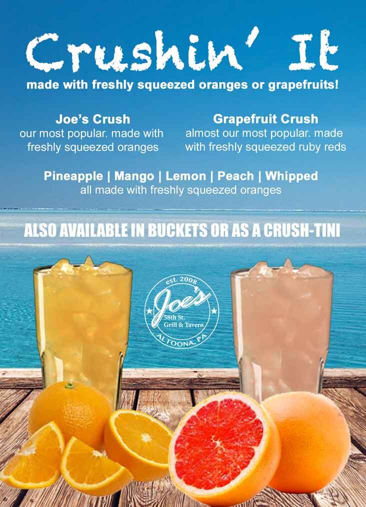 Joe's signature crushes menu