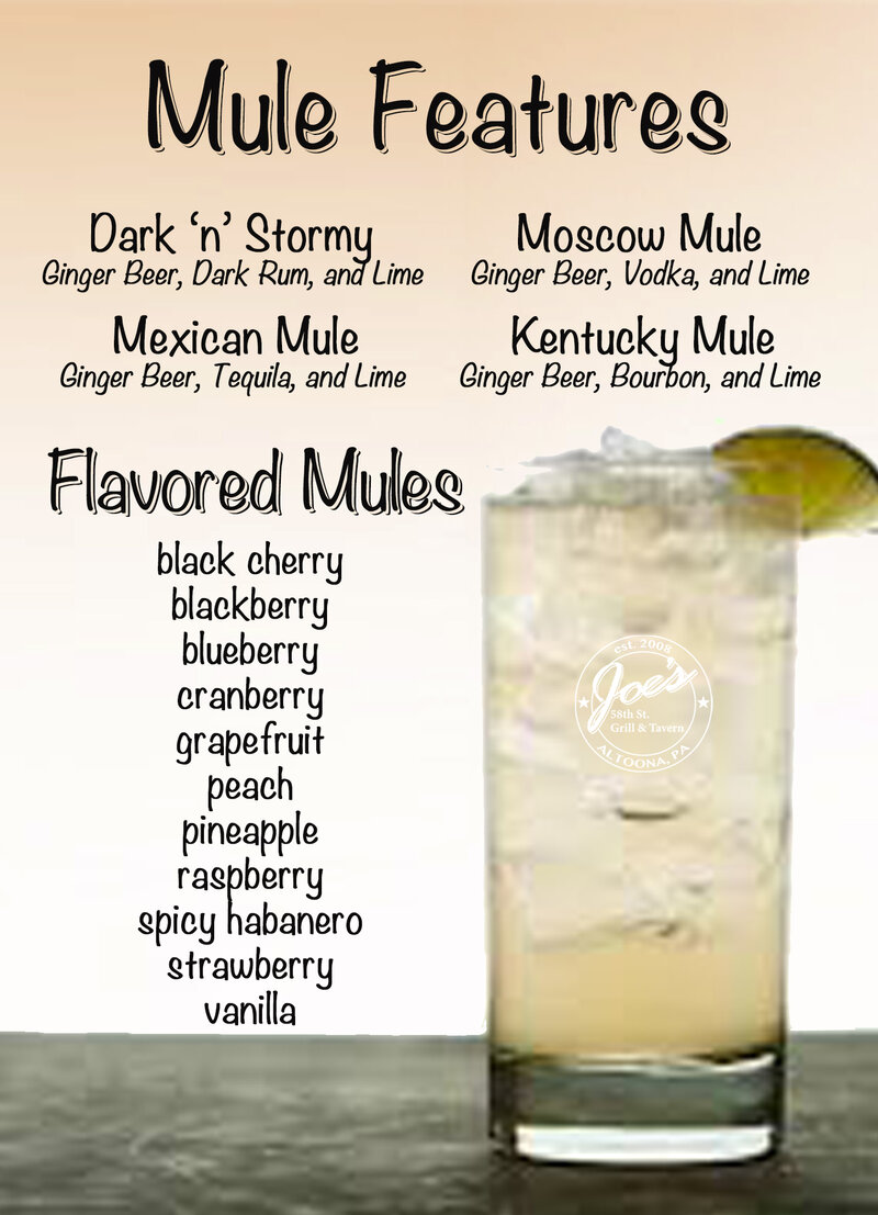 Joe's mule cocktail menu