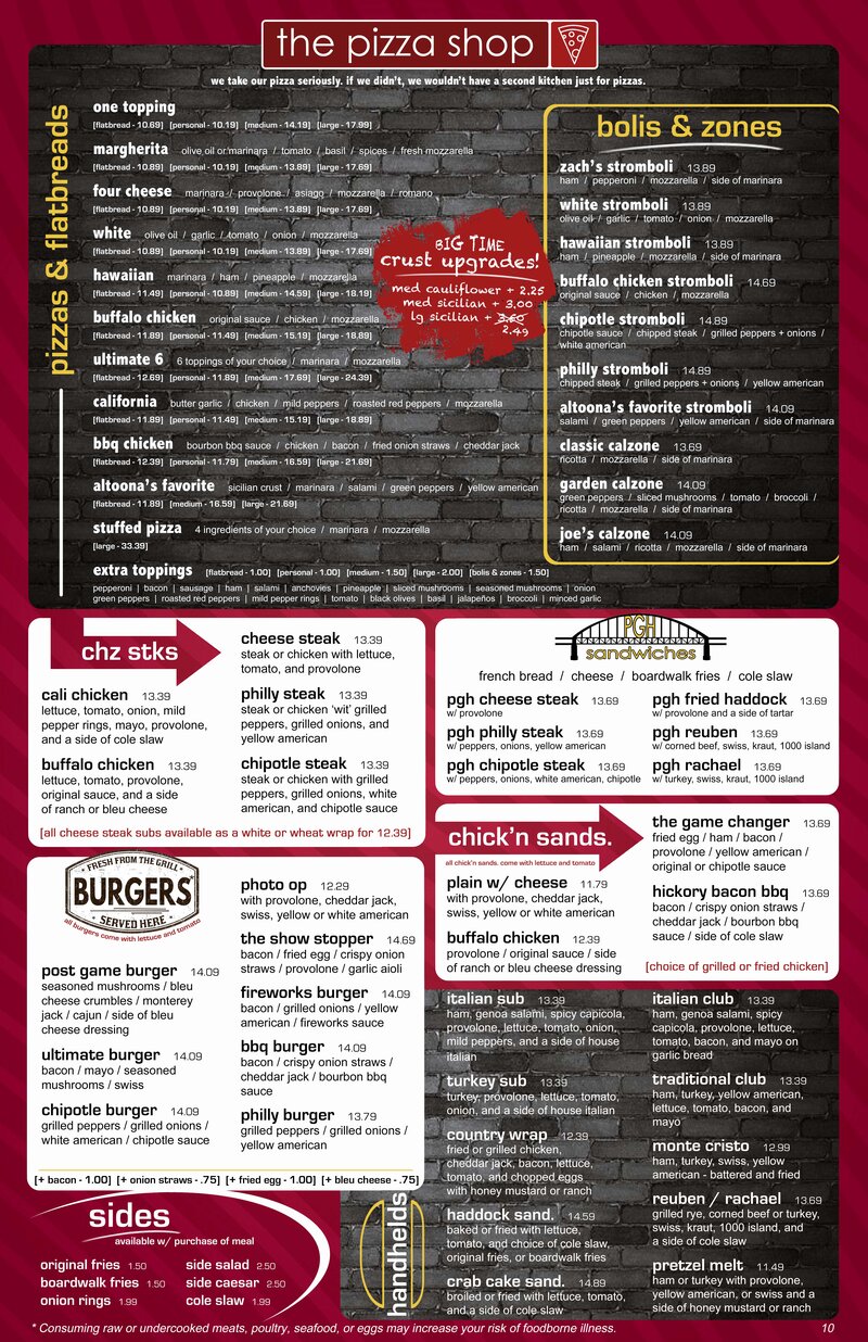 Joe's regular menu — back side