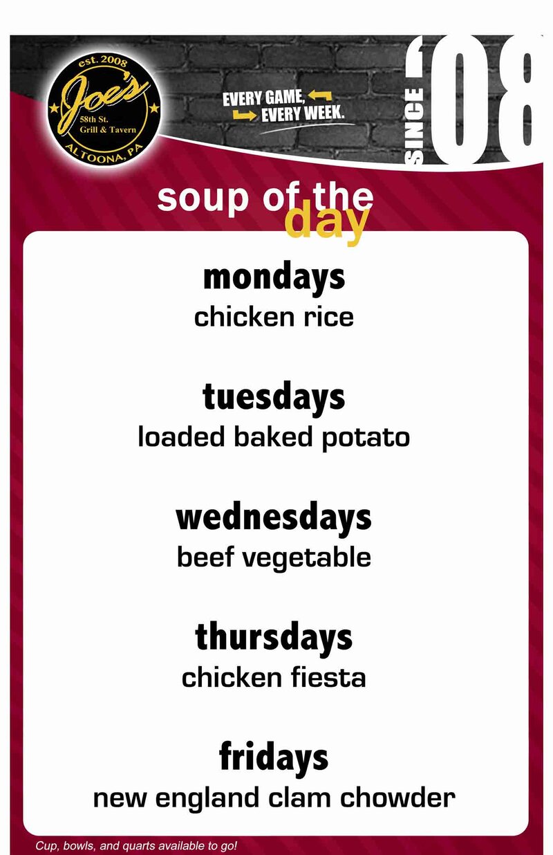 Joe's soup of the day menu
