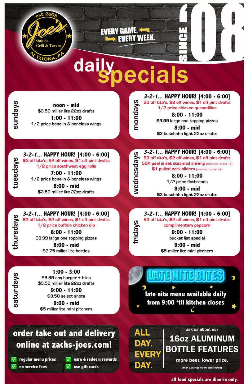 Joe's food and drink specials