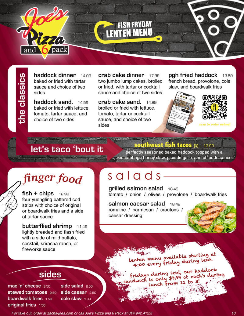 Joe's Pizza Lenten menu