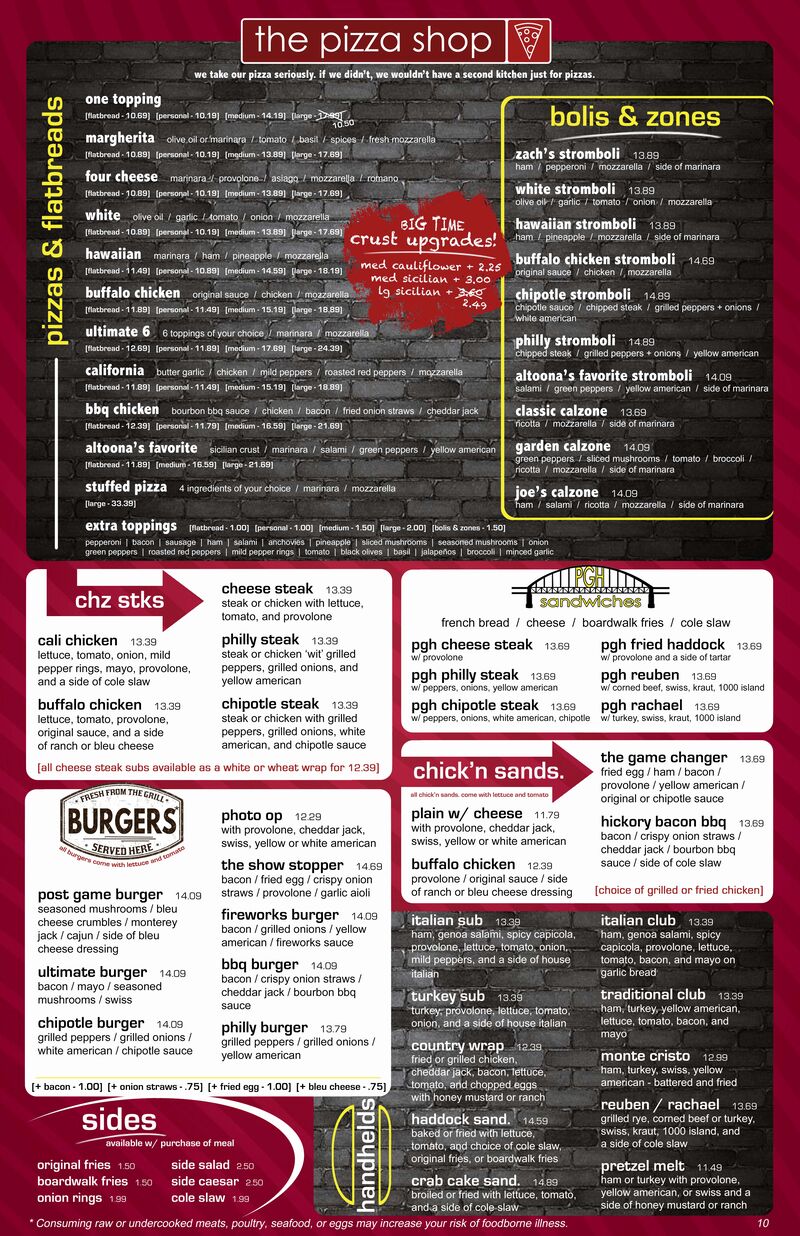 Joe's Pizza regular menu — back side