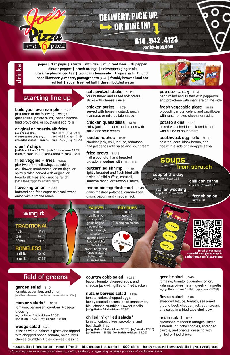 Joe's Pizza regular menu — front side