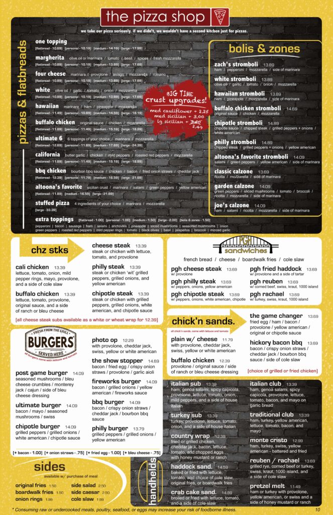 Zach's regular menu — back side